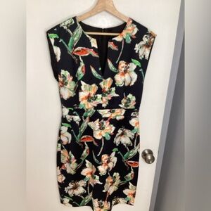 J. Crew Black Floral Mini 100% Cotton V Neck Dress 8